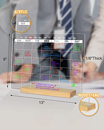 Acrylic Dry Erase Calendar Board To Do List Desktop Clear Memo Note Board, 9X13" Tabletop Whiteboard With Wood Stand For Office, Home, School, Includes 6 Dry Erase Markers #TOP3