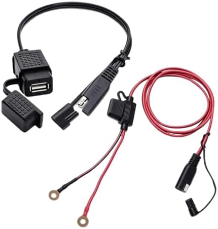 SAE to USB Charger Adapter for Motorcycle, 5V 2.1A Waterproof USB Power Cable for 12V-24V Vehicles, PVC Charging Port with Handlebar Mount and Dust Cover, 1 Pair - 4