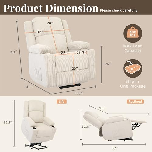 Sillón Relax Plegable Tela Corduroy Crema miniatura 2