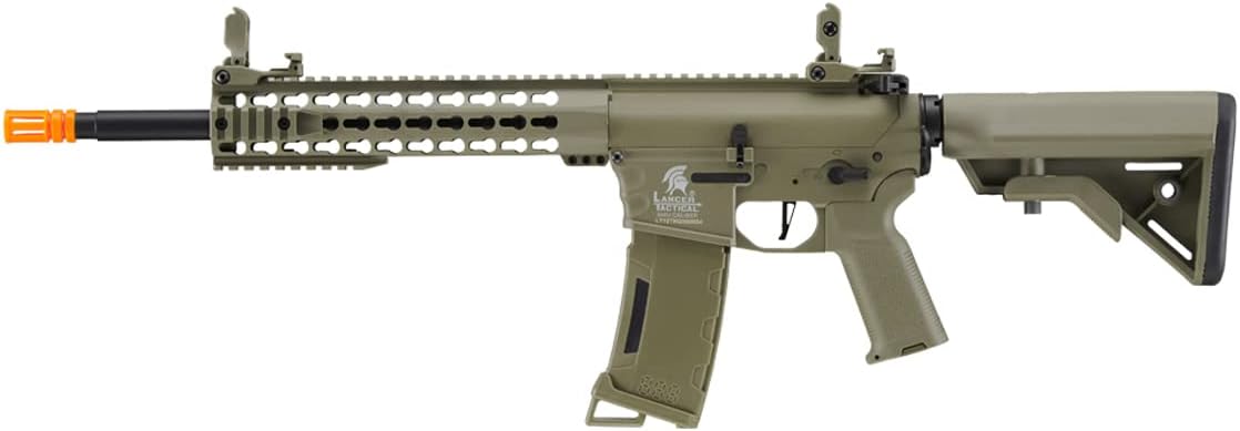 Lancer Tactical Gen 3 Airsoft Rifle Keymod M4 Evo- Programmable Electric Full/Semi-Auto Airsoft AEG Rifle Installed High FPS with 0.20g BBS(Tan/Black)