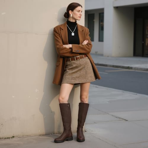 Knee High Boots for Women Round Toe Women's Fashion Tall Riding Boots Chunky Platform Long Flat Boot with Side Zipper Low Heel Block Fall Boot 5