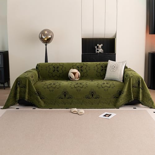 44# Blossom Medallion Green chenille sofa throw cover color option