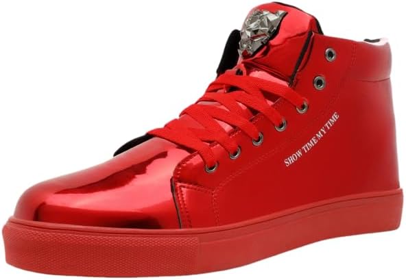 Men Fashion Sneakers for Men High Top Lace-up Shiny Shoes for Motorcycle Metallic Sneakers Sequin