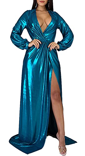Image of Formal Long Sleeve Dress for Women Sequin Bodycon Ruched Sparkly Dresses