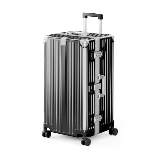 Image of ALPHA CAMP Trunk Luggage 28 Inch with Aluminum Frame Zipperless Suitcase | Large Checked Thickened 3-Layer PC Hardside Luggage with TSA Lock,Charging Port,Cup Holder and Spinner Wheels for Travel