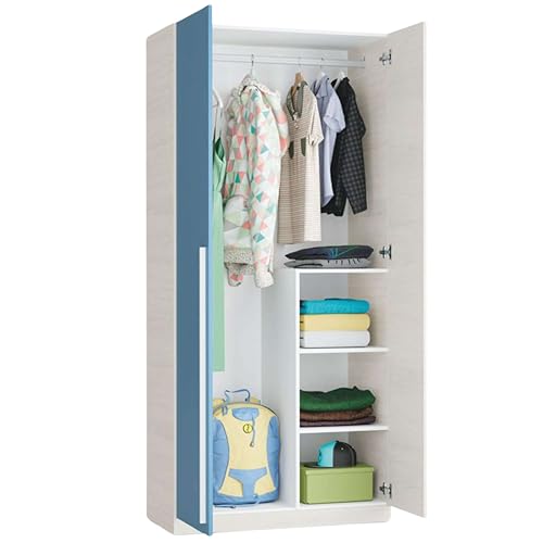 Armario Juvenil 2 Puertas, Color Blanco Alpes y Azul, Medidas