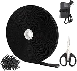 LTGCIAIT 15m Adjustable Cable Straps with 75 Buckles 1 ScissorReusable Fastening Cable Straps2cm WideBlack Free Cut LengthHook and Loop Cable TiesHome Office Wire Organizers