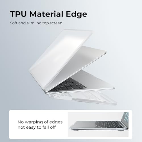 Image of BlueSwan Anti-Cracking Case for MacBook Air 13 inch, M5 2026 M4 M3 M2 2025-2022 A3449 A3240 A3113 A2681, Drop Protection Soft TPU Bumper PC Base for Air 13.6 inch, Frosted White