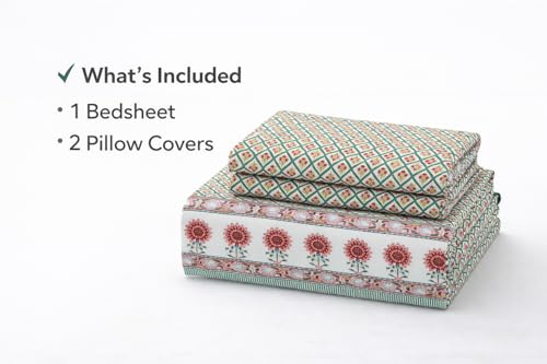 Image of ElanorHomes 240 TC Cotton Double King Size Bedsheet | Ultra-Soft & Skin-Safe | Breathable Summer Comfort | 93x108 inches with 2 Pillow Covers (Amber Motif)