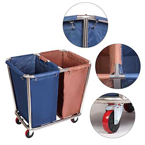 Myoyay 2 Section Laundry Sorter Cart Stainless Steel Laundry Hamper Rolling Cart Laundry Basket Organizer With 2 Removable Waterproof Bags 350 L Load For Industrial/Hotel/Home/Commercial #TOP4