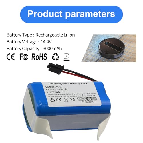 Image of 3000mAh Battery for Coredy R750-2200pa G800 G850, Kyvol Cybovac E20 E30 E31 | RoboVac LR30 L35 LR20 Hybrid+, CECOTEC Conga 5290 Ultra Home, Laresar Grande 2 Sweeping Vacuum Cleaner with Tools