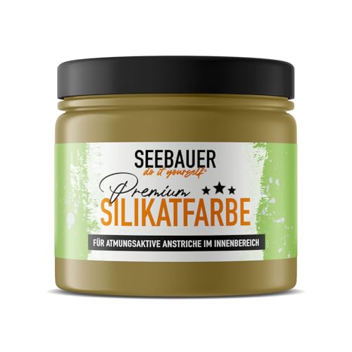 SEEBAUER diy Silikatfarbe Braun 300ml für Innen (No. 655 Olive Oil) Atmungsaktive Mineralfarbe für Allergiker - Abwaschbare Wandfarbe - Brauntöne hohe Deckkraft