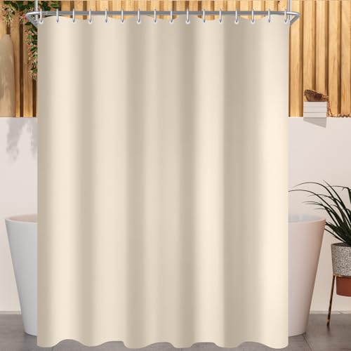 Lerores Duschvorhang 240x160cm Beige, Beschwerter Saum Antischimmel Textil, Wasserabweisend, Waschbar Polyester Stoff Badevorhänge für Badezimmer, Badewanne mit 16 Duschvorhangringe