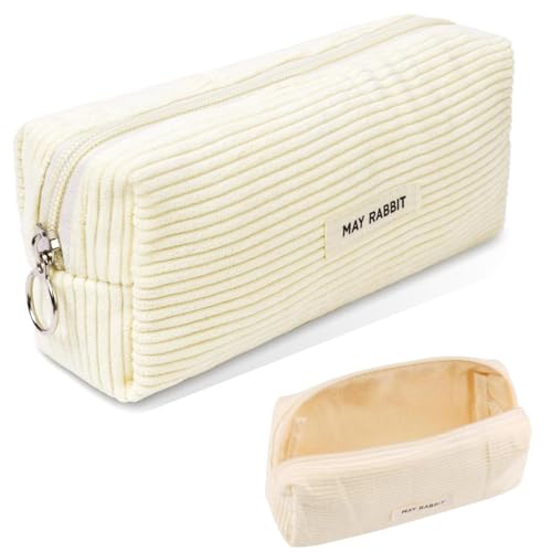 Mäppchen Cord-Stoff, Federmäppchen Milchig Weiß, Etui Stifte Stylisches, Schreibwaren Organizer Tasche, Kleine Make Up Tasche, Stiftetasche,Geeignet für Jungen & Mädchen,Schulen, Büros,Reisen(Weiß)