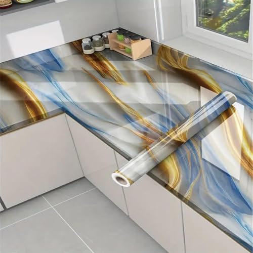 Image of TEKCOOL Premium Wall Stickers DIY Wallpaper Vinyl Marble Peel and Stick Waterproof Wallpaper for Home Kitchen Countertop Cabinet Furniture Oil Proof Kitchen Stickers(60x200cm)(Premium Ocean Gold-1pc)!