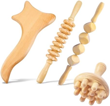 White Pine Wood Therapy Massage Tools | 4 in 1 Wood Therapy Anti Cellulite Massager Kit | Wooden Manual Massage Tools Perfect for Full Body Muscle Pain Relief | Maderoterapia Kit for Body Shaping