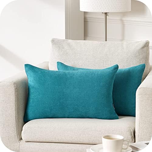 Topfinel Teal Cushion Covers 50cm x 50cm Chenille Pillow Cover Soft Square Plain Decorative 20x20 Inches Throw Pillowcases for Sofa Bed Bedroom livingroom with Invisible Zipper Set of 2