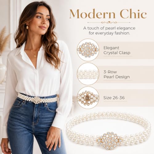 Image of REDHORNS Rhinestone Elastic Waist Belt for Women Dresses Beaded Design Stretchy Slim Waistband, Belly Chain Kamarband for Ladies Saree - Free Size
