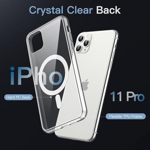 Image of Magnetic Silicone Case for iPhone 11 Pro Compatible with MagSafe, Shockproof Phone Bumper Cover, Anti-Scratch Clear Back (Clear)