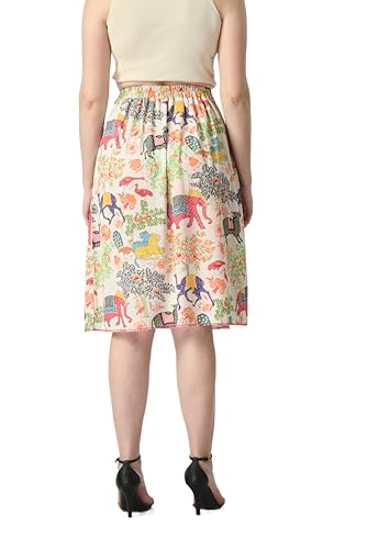 Image of VAGISHA Blooming Below Knee | Middi Printed A-line Skirt for Women's /Girl's |100% Polyblend | Soft & Breathable Fabric | Elastic Band | Casual Wear |M-XXXL|28 inch-36 inch inches