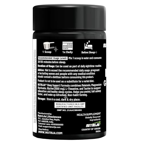 Image of NutriJa Sleep Support Powder with Melatonin, Magnesium Glycinate, Glycine 3g, L-Theanine & Taurine, 30 Servings (138g)
