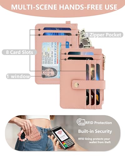 Image of Wristlet Wallet for Women, Keychain Wallet with AirTag Holder | 9 card slots,ID window & zipper pocket,RFID,beaded wrist strap and compact design for travel,shopping and daily carry.