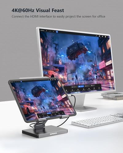 iPad Pro USB C Hub Stand, Adapter for iPad Pro M4 M2 M1 13 12.9 11 Inch iPad Air Docking Station Foldable 4K 60Hz HDMI, PD Charging, SD/TF Card Reader, 3 USB 3.0, 3.5mm Audio, iPad Dock Accessories - Image 4
