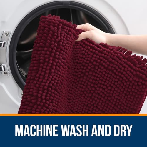 Image of OLANLY Bathroom Rugs Sets 2 Piece, Soft Absorbent Chenille Bath Mats Area Rug Set, Non-Slip, Quick Dry, Machine Washable Bath Mats for Bathroom, Home Decor Accessories (30 inchx20 inch+24 inchx16 inch, Burgundy)