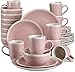 vancasso Vajillas de Cerámica serie Seesami 32 piezas Vajillas Completas para 8 Personas con 8 Platos Llano, 8 Platos de Postre, 8 Cuencos y 8 Tazas, Mate Rosa