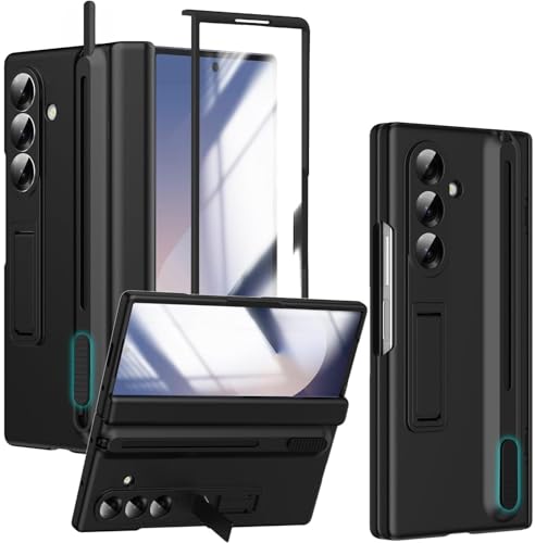 Image of amazon basics Carbon Series Elite Case for Samsung Galaxy Z Fold 6 - Ultra-Thin Aramid Fiber Texture, Built-in S Pen Slider & Hands-Free Stand, Matte Black