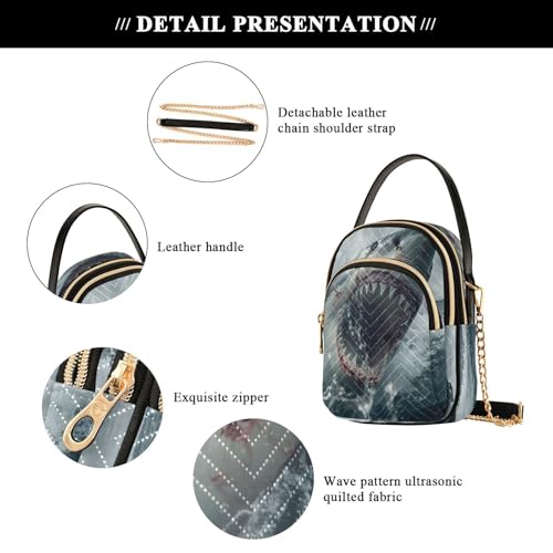 Quilted Crossbody Bags for Women,Great White Shark Women's Crossbody Handbags Small Travel Purses Phone Bag 5