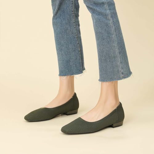Knit Flats for Women Square Toe Ballet Flats Comfortable Dressy Casual Fall Shoes for Work Office Daily Wear4