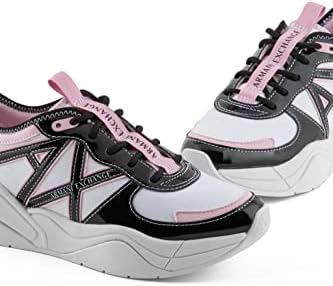 A | X ARMANI EXCHANGE Women's Cher Chunky Logo Sneakers, Optic White + Black, 11 | Image 6
