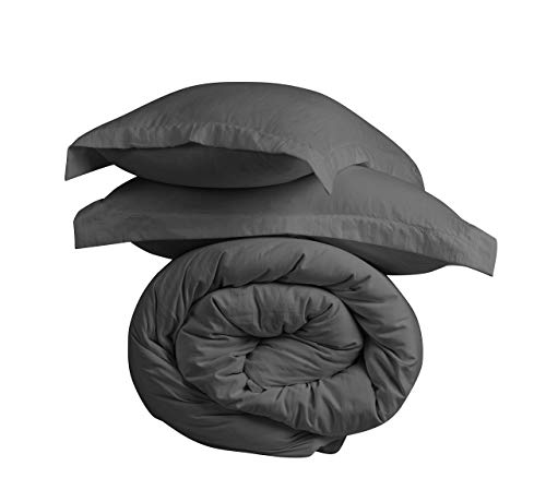 Swift Home Microfiber Washed Duvet Cover & Sham Bedding Set, Ultra-Soft, Lightweight & Durable, With Corner Ties & Hidden Zipper – Charcoal Grey, Full/Queen (Comforter Not Included) #TOP3