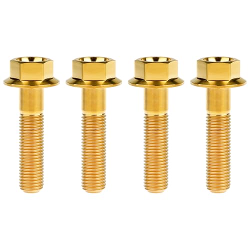 Image of Ti Screws M10 x 20 25 30 35 40 45 50 55 60 65 70 75 80 90 100mm 1.25 Pitch Titanium Flange Hex Bolt Pack of 4 (Gold, M10x45mm)