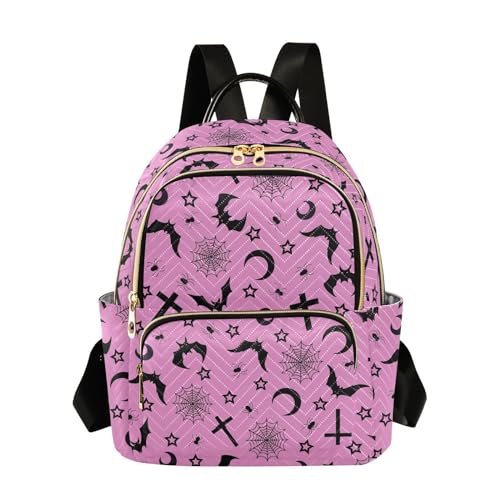 Image of Mini Backpack Bats Crosses Stars Gothic Fashion Backpack Purse for Women,Handbag Shoulder Bag Casual Daypack, Ladies Gift for College Work (S)
