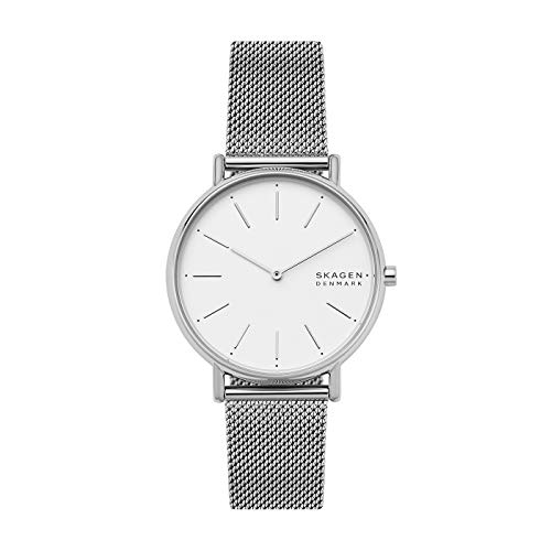 Skagen Damenuhren Signatur, Zweizeiger Uhrwerk, 38mm Silbernes Edelstahlgehäuse mit EdelstahlMesh Armband, SKW2785