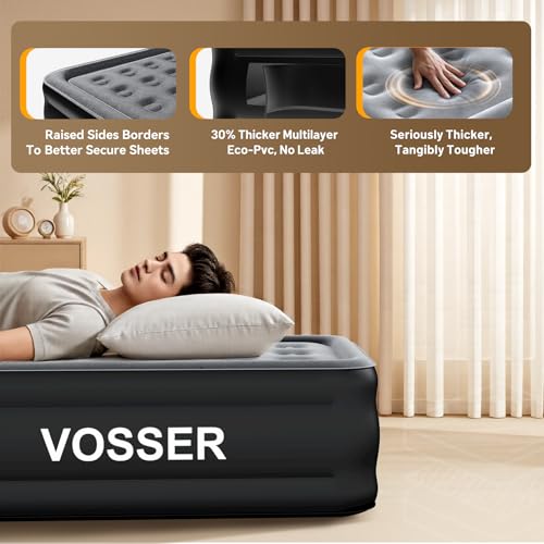 Image of VOSSER Twin Air Mattress,18 inch Raised Self Inflatable Mattress with Built in Pump for Home,Guest&Travel, Durable Colchon Inflable, Twin Size Air Mattress Quick Setup in 2 Minutes,330LB Max,