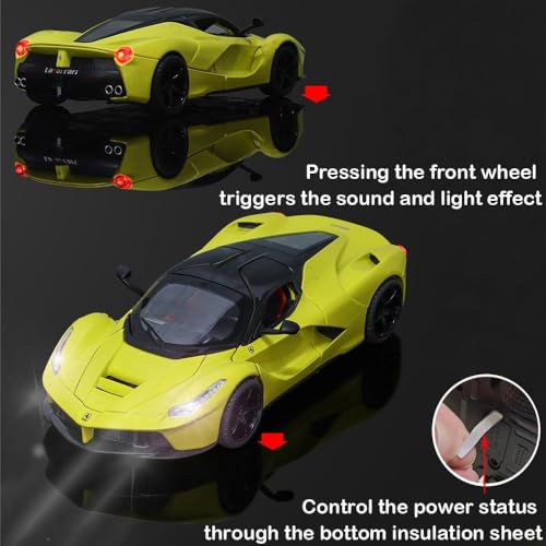 Image of FEXXA 1:22 Scale LaFerrari Die-Cast Metal Car with Sport car Openable Doors Light and Sound,Pull Back Function Indoor Outdoor Toy for Kids (Yellow)