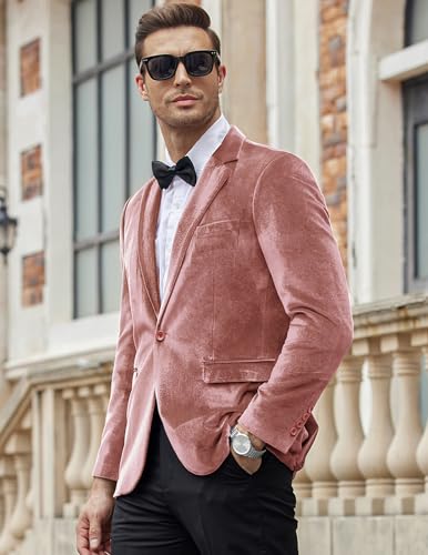 Image of COOFANDY Men's Velvet Blazer Notched Lapel Velour Suit Jacket One Button Tuxedo Jackets for Wedding Prom Party Dinner