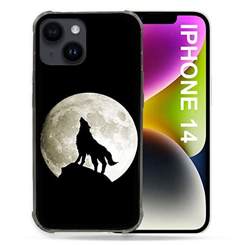 Coque pour iPhone 14 Cokitec loup noir évite les bris de verre arrière