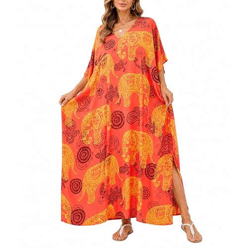 Image of Gypsie Blu Women Plus Size Kaftan Dress Beach Cover Up Maxi Dresses for Women, V-Neck Kimono Sleeve 1X-3X