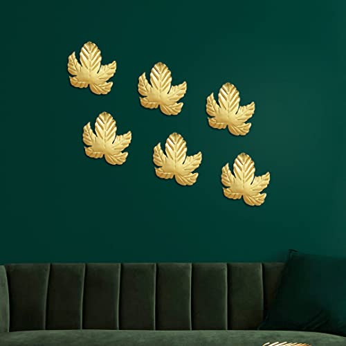 Image of CraftVatika Metal Decorative Maple Leaf Wall Decor Art Showpiece (Golden, 5.5 x 5 Inches) - Set of 6