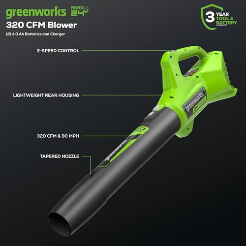 Image of Greenworks 48V (24V x 2) 17 inch Brushless Mower+12 inch String Trimmer +320CFM Blower,(2) 4.0Ah Batteries and 2A Dual Port Charger