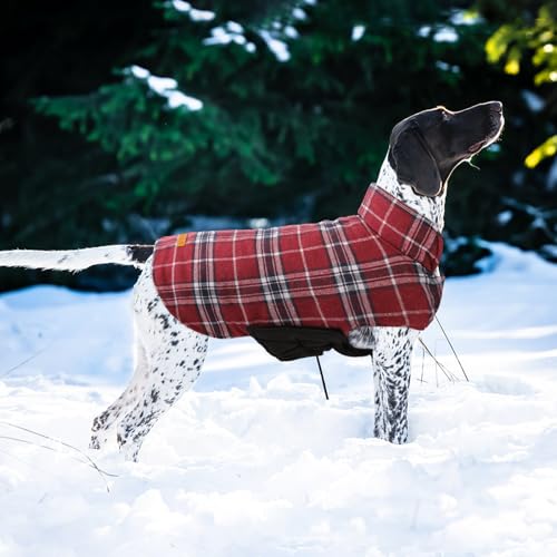 Image of Kuoser Waterproof Dog Coat, Warm Reversible Dog Jacket with Leash Hole | Soft Cozy Dog Cold Weather Coats for Rainy Snow Days, Lightweight Jacket for Meduim Dogs, Xmas Dogs Snowsuit Red L