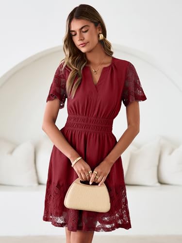 Image of Simplee Womens Boho Summer Dresses Casual Wedding Guest V Neck Short Sleeve Empire Waist A Line Tiered Mini Dress