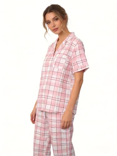 Image of NAP BOUND 100% Cotton Women Pajama Sets Button Down Short Sleeve Sleepwear Soft Pjs 2 Piece Lounge Set with Pocket XS-XXL