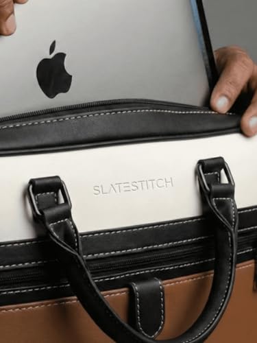Image of Vegan Leather Laptop Messenger Bag for Men & Women | 15.6 Inch Office Shoulder Bag with Padded Laptop Compartment Multi-Pocket Travel Satchel Adjustable Strap Business Bag | Alls