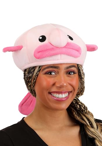 Funny Pink Blobfish Fish Hat Costume for Adults Party Cosplay Soft Plush Headwear Halloween Novelty Accessory Standard
