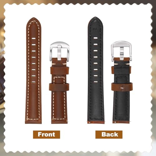 Correa de reloj 18mm de piel encerada premium con hebilla de acero plateado 4